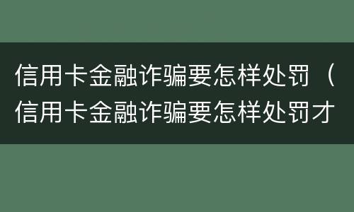 信用卡金融诈骗要怎样处罚（信用卡金融诈骗要怎样处罚才能立案）