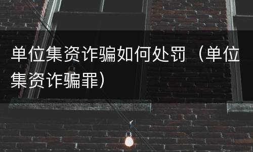 单位集资诈骗如何处罚（单位集资诈骗罪）