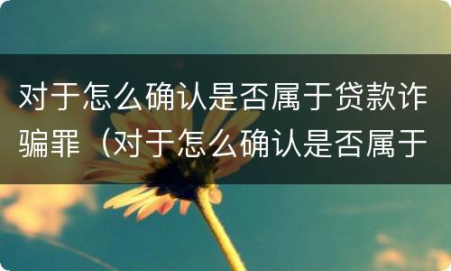 对于怎么确认是否属于贷款诈骗罪（对于怎么确认是否属于贷款诈骗罪的标准）