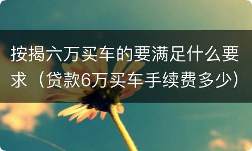 按揭六万买车的要满足什么要求（贷款6万买车手续费多少）