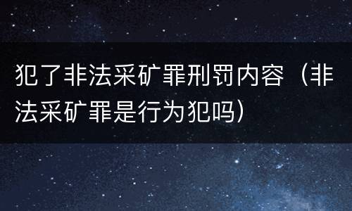 犯了非法采矿罪刑罚内容（非法采矿罪是行为犯吗）