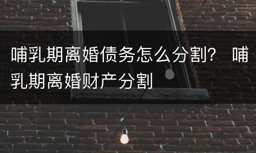 哺乳期离婚债务怎么分割？ 哺乳期离婚财产分割