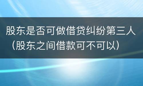 股东是否可做借贷纠纷第三人（股东之间借款可不可以）