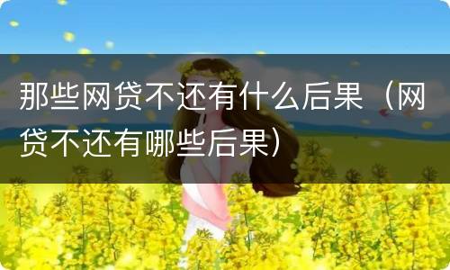 那些网贷不还有什么后果（网贷不还有哪些后果）