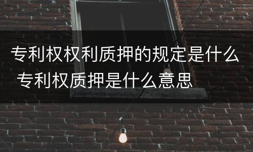 专利权权利质押的规定是什么 专利权质押是什么意思