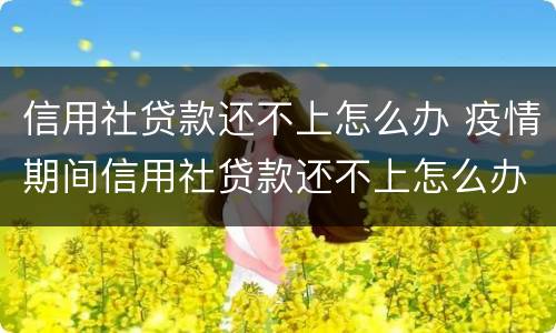 信用社贷款还不上怎么办 疫情期间信用社贷款还不上怎么办