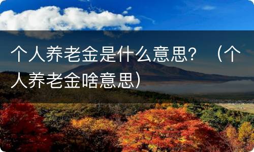个人养老金是什么意思？（个人养老金啥意思）