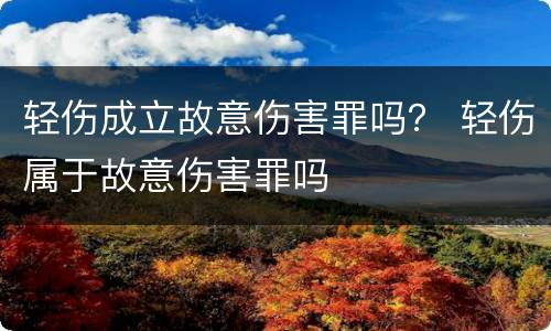 轻伤成立故意伤害罪吗？ 轻伤属于故意伤害罪吗