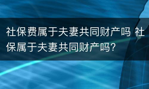 社保费属于夫妻共同财产吗 社保属于夫妻共同财产吗?