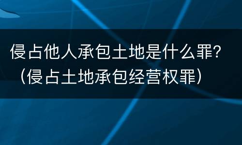 侵占他人承包土地是什么罪？（侵占土地承包经营权罪）
