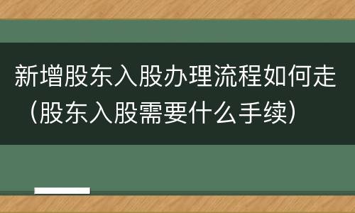 新增股东入股办理流程如何走（股东入股需要什么手续）