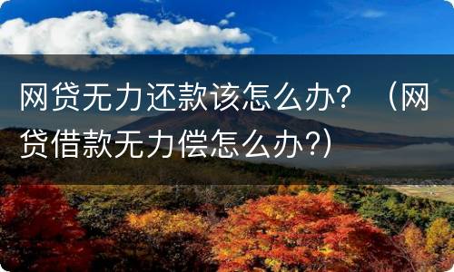 网贷无力还款该怎么办？（网贷借款无力偿怎么办?）