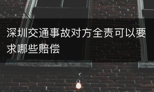 深圳交通事故对方全责可以要求哪些赔偿