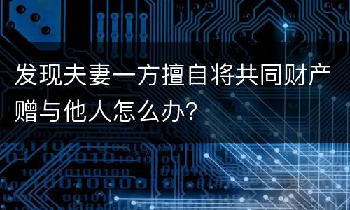 发现夫妻一方擅自将共同财产赠与他人怎么办？
