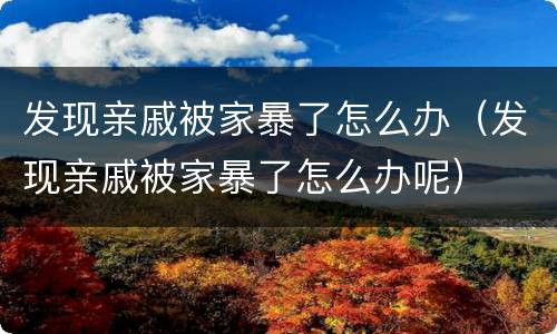 发现亲戚被家暴了怎么办（发现亲戚被家暴了怎么办呢）