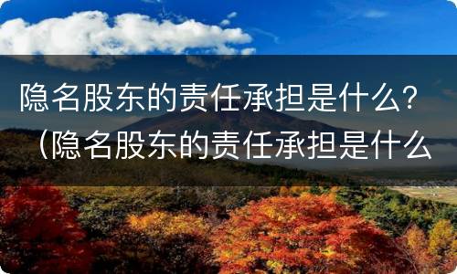 隐名股东的责任承担是什么？（隐名股东的责任承担是什么意思）