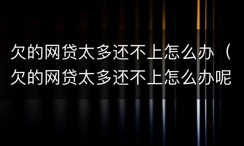 欠的网贷太多还不上怎么办（欠的网贷太多还不上怎么办呢）