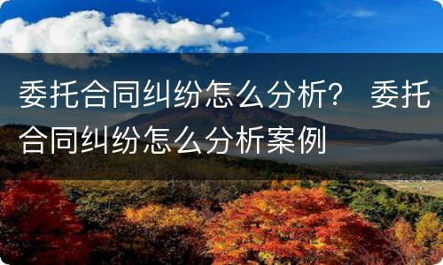 委托合同纠纷怎么分析？ 委托合同纠纷怎么分析案例