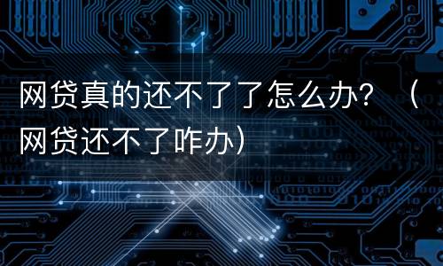 网贷真的还不了了怎么办？（网贷还不了咋办）
