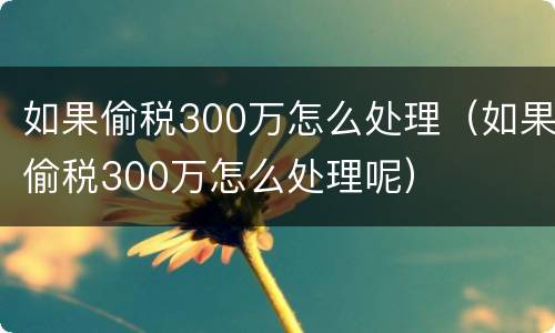 如果偷税300万怎么处理（如果偷税300万怎么处理呢）
