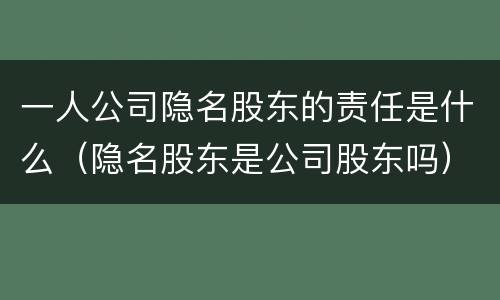 一人公司隐名股东的责任是什么（隐名股东是公司股东吗）