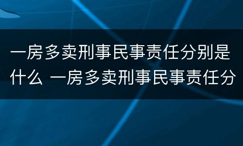 一房多卖刑事民事责任分别是什么 一房多卖刑事民事责任分别是什么案件