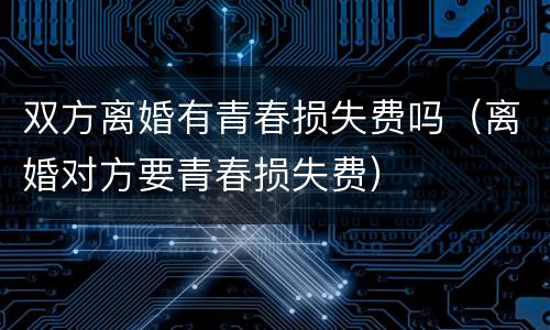 双方离婚有青春损失费吗（离婚对方要青春损失费）