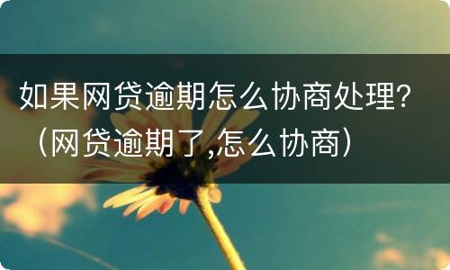 如果网贷逾期怎么协商处理？（网贷逾期了,怎么协商）
