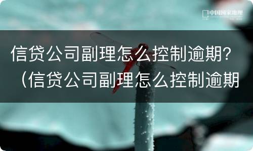 信贷公司副理怎么控制逾期？（信贷公司副理怎么控制逾期率）