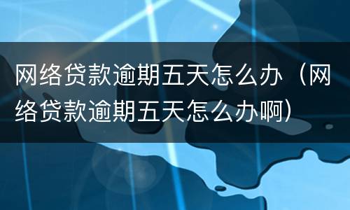 网络贷款逾期五天怎么办（网络贷款逾期五天怎么办啊）