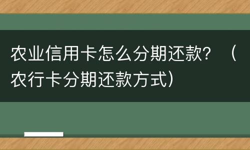 农业信用卡怎么分期还款？（农行卡分期还款方式）