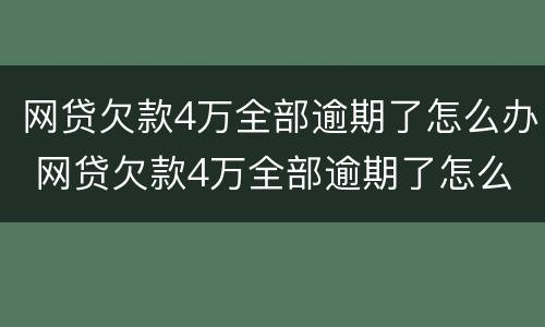网贷欠款4万全部逾期了怎么办 网贷欠款4万全部逾期了怎么办呢