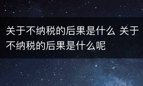 关于不纳税的后果是什么 关于不纳税的后果是什么呢