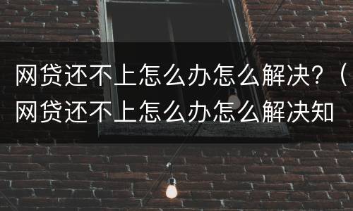 网贷还不上怎么办怎么解决?（网贷还不上怎么办怎么解决知乎）