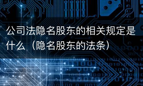 公司法隐名股东的相关规定是什么（隐名股东的法条）