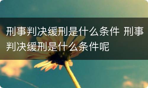 刑事判决缓刑是什么条件 刑事判决缓刑是什么条件呢