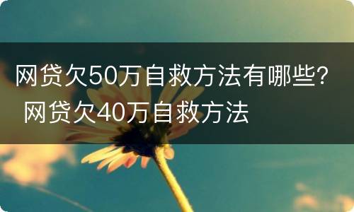 网贷欠50万自救方法有哪些？ 网贷欠40万自救方法