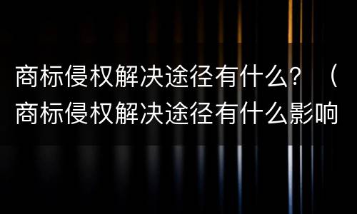 商标侵权解决途径有什么？（商标侵权解决途径有什么影响）