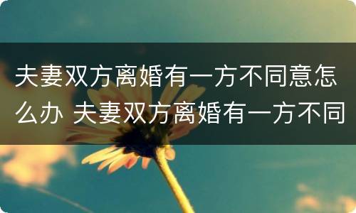 夫妻双方离婚有一方不同意怎么办 夫妻双方离婚有一方不同意怎么办手续