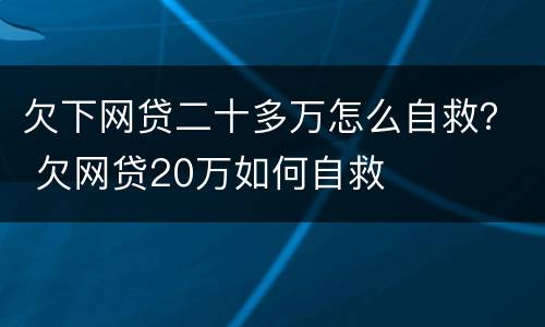 欠下网贷二十多万怎么自救？ 欠网贷20万如何自救