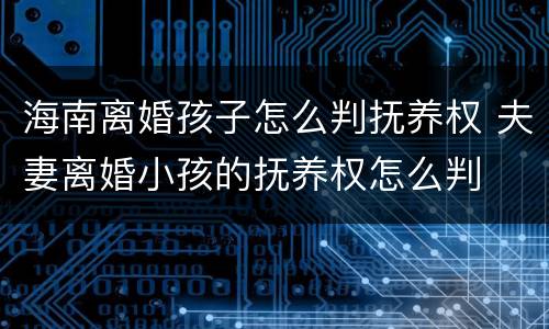海南离婚孩子怎么判抚养权 夫妻离婚小孩的抚养权怎么判