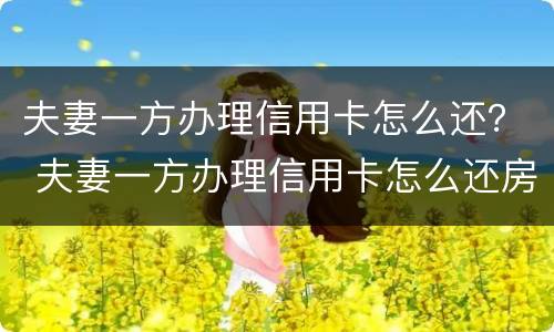 夫妻一方办理信用卡怎么还？ 夫妻一方办理信用卡怎么还房贷