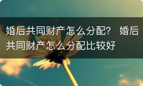 婚后共同财产怎么分配？ 婚后共同财产怎么分配比较好