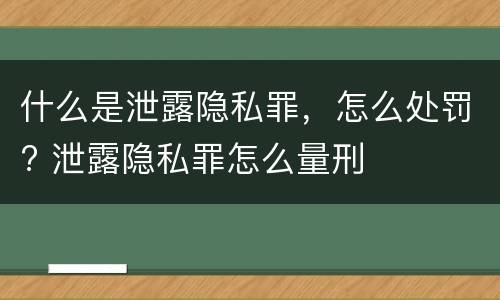 什么是泄露隐私罪，怎么处罚? 泄露隐私罪怎么量刑