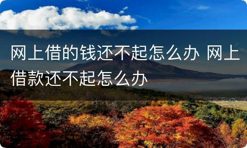 网上借的钱还不起怎么办 网上借款还不起怎么办
