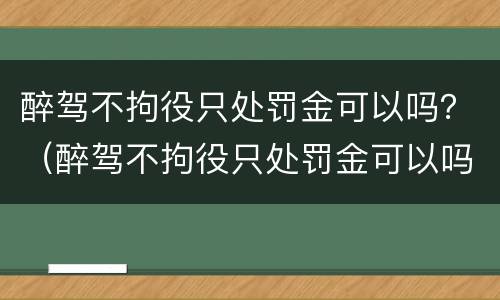 醉驾不拘役只处罚金可以吗？（醉驾不拘役只处罚金可以吗多少钱）