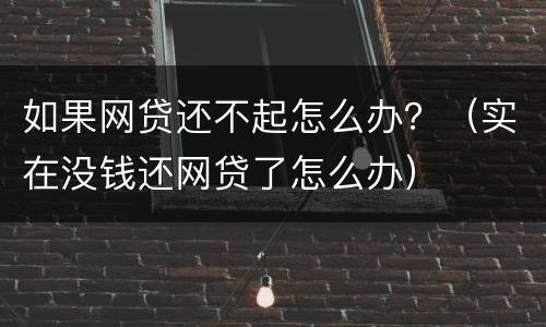 如果网贷还不起怎么办？（实在没钱还网贷了怎么办）