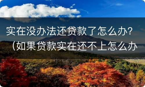 实在没办法还贷款了怎么办？（如果贷款实在还不上怎么办）