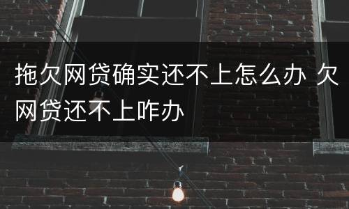 拖欠网贷确实还不上怎么办 欠网贷还不上咋办