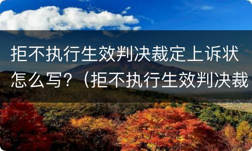 拒不执行生效判决裁定上诉状怎么写?（拒不执行生效判决裁定上诉状怎么写范文）